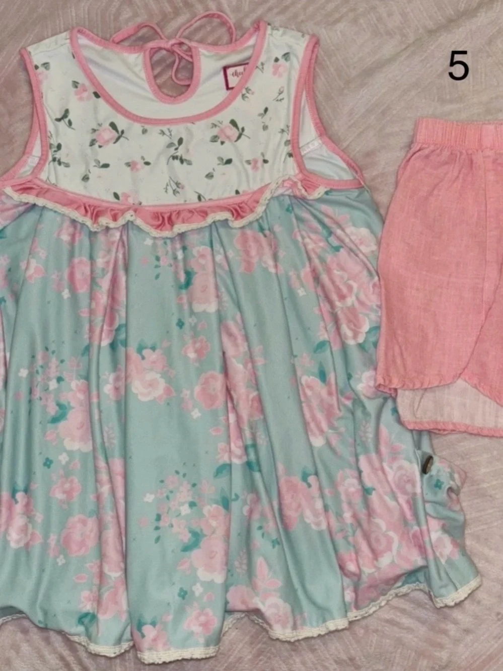 Girls Floral Pink & Mint Nightgown Pajama Set - Brand: child tag unclear
